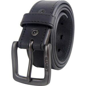 Mens Black Leather Belt Casual Jean Belt with Gunmetal Buckle Everyday Wear